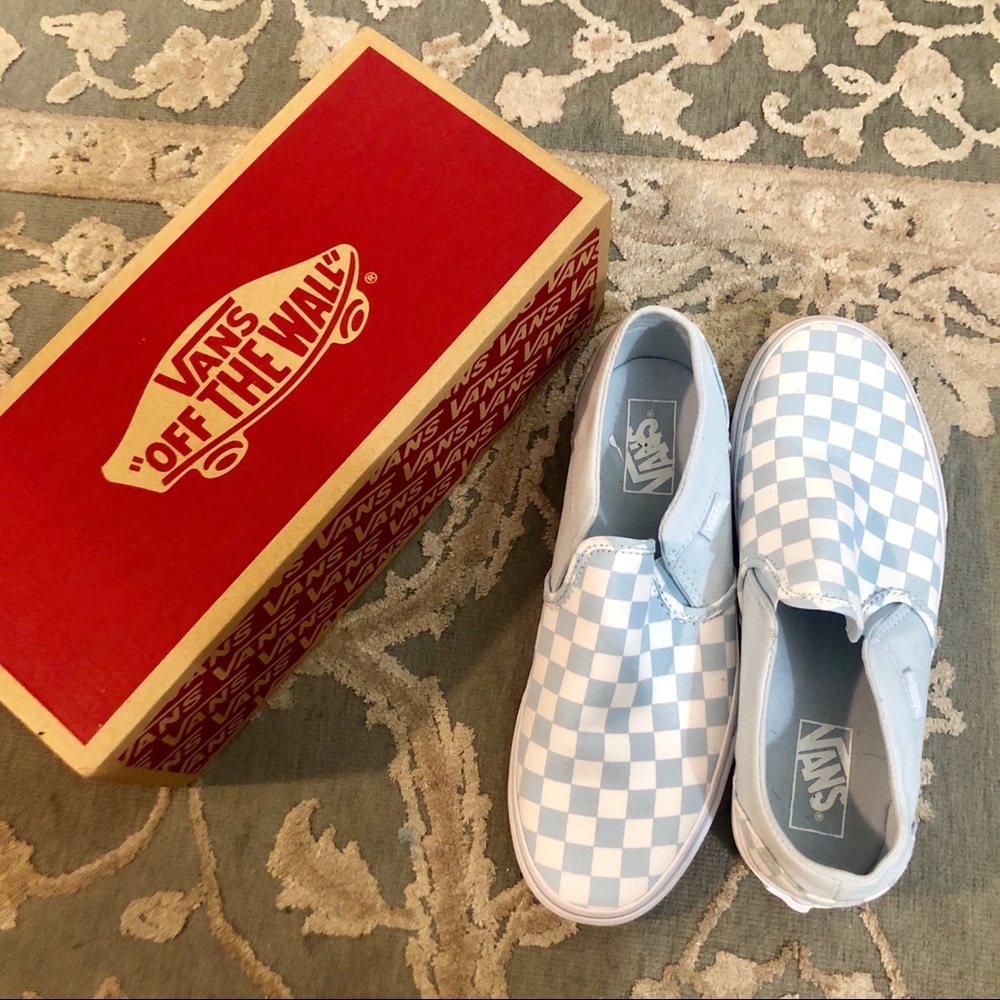 VANS | SKY BLUE CHECKERED SLIP ONS
